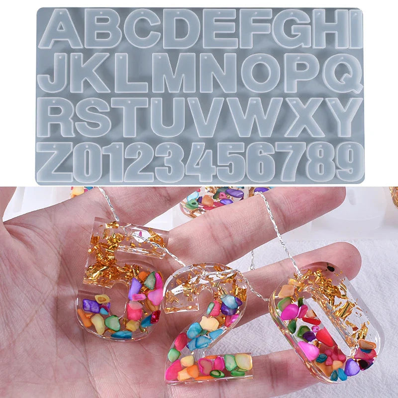 With Holes Alphabet & Number Resin Mould Letter A To Z Diy Necklace Pendant Silicone Molds for Uv Epoxy Resin Keychain