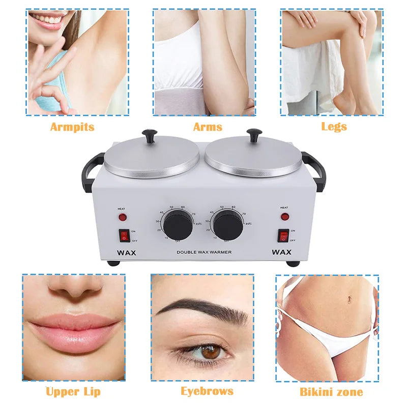 Depilatory Wax Heater Machine Double Paraffine Wax Heater Dual Paraffin Hot Hair Removal Tool Facial Skin SPA Equipment For Home