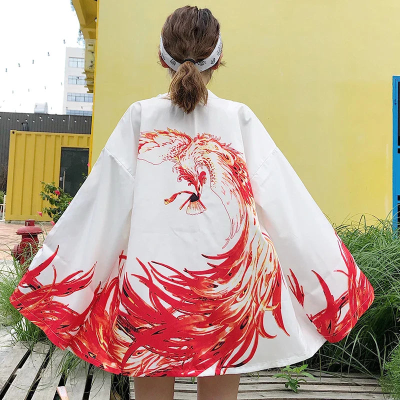 Japanese Kimono Traditional Clothing Crane Carp Anime Kimono Dress Shirts Women Samurai Haori Hombre Yukata Man Cardigan Shirt