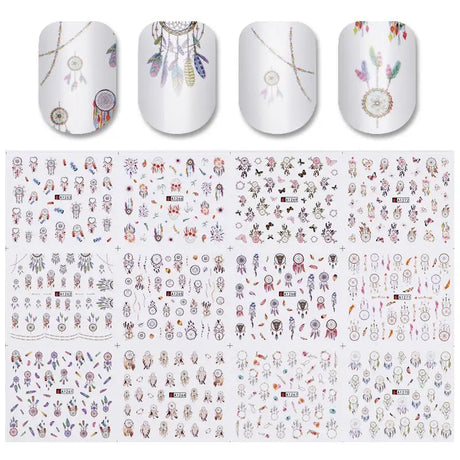 12 Designs Nail Stickers Set Mixed Floral Geometric Nail Art Water Transfer Decals Sliders Flower Leaves Manicures Decoration