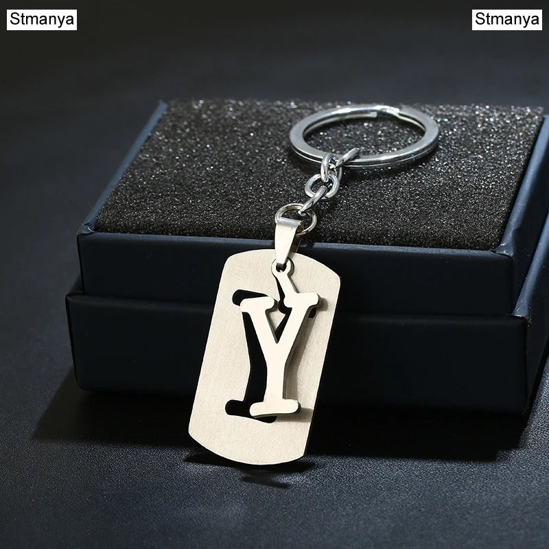 NEW DIY Stainless Steel A-Z Letters key Chain Charm 26 Letters  KeyChain Men Women keychain Couple gift Jewelry Car Key Ring