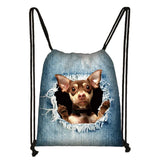 funny puppy dog / kitten cat print drawstring bag women fashion storage bag ladies shopping bags teenager boys girl backpack