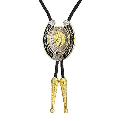 U shape gold 3D eagle horse animal  bolo tie for man cowboy western cowgirl lather rope zinc alloy necktie Vintage color