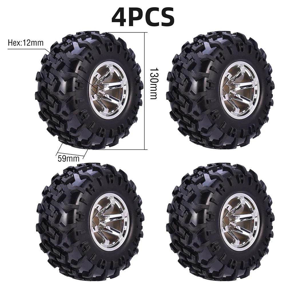 4PCS 12mm Hub 1/10 Tyre Wheel 120mm 125mm 130mm Monster Truck Tires Wheels Buggy RC Car Crawler Traxxas Scx10 Buggy