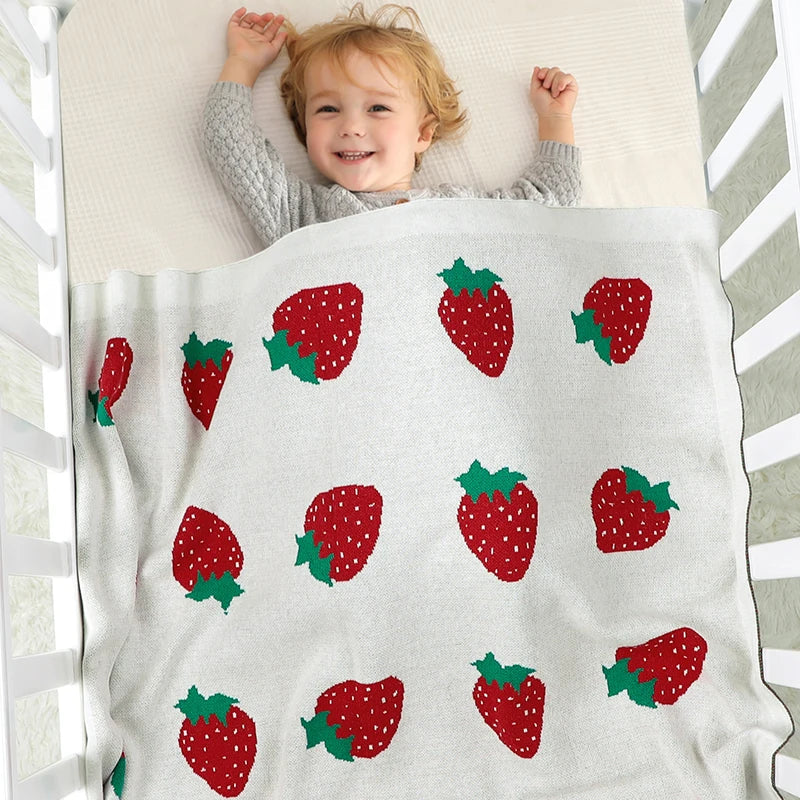 Newborn Baby Blanket Knitted Infant Girl Cradle Plaid Bedding Sofa Cute Strawberry Quilts Toddler Boy Stroller Soft Wrap Swaddle