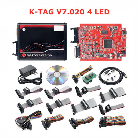 Online 2.80 EU Red Kess V5.017 OBD2 Manager Remap Kit KTAG V7.020 4 LED BDM Frame 22pcs Adapters K-TAG 2.25 ECU Flash Tool