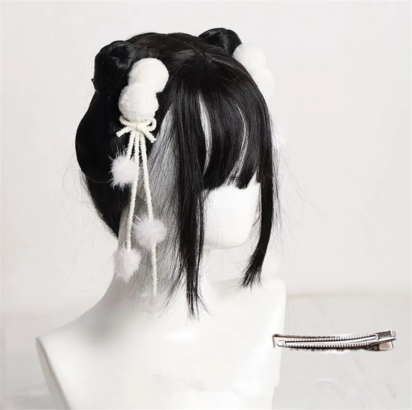 Lolita Tassel Pom Pom Trim Lolita Girl  Hair Pin Girl Double Ponytail Hair Accessories B1689