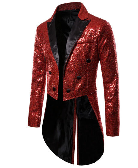 Men’ s Suit, Sequins Turn-Down Collar Long Sleeve Swallow-Tailed Coat for Men, S/M/L/XL/XXL