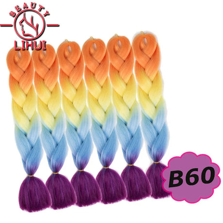 Synthetic Ombre Hair Jumbo Crochet Braiding Hair For Women Blonde Golden Green Brown Colorful Hair 6packs 24Inch 100G Wholesale