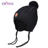 ENJOYFUR Warm Winter Baby Knitted Hats Real Fur Pompom Fleece lined Boy Caps Cute Thick Kids Elastic Earflap Outdoor Ski Beanies