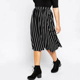 Plus Size High Elastic Waist Casual Striped Skirt Black And White Summer Spring Elegant Fashion A-line Midi Skirt 5XL 6XL 7XL 8X