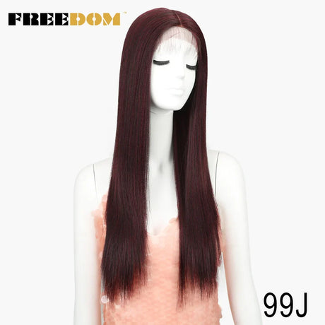 FREEDOM Synthetic Lace Front Wig For Black Women Long Straight Middle Part Wig High Temperature Red Blonde Ginger Cosplay Wigs