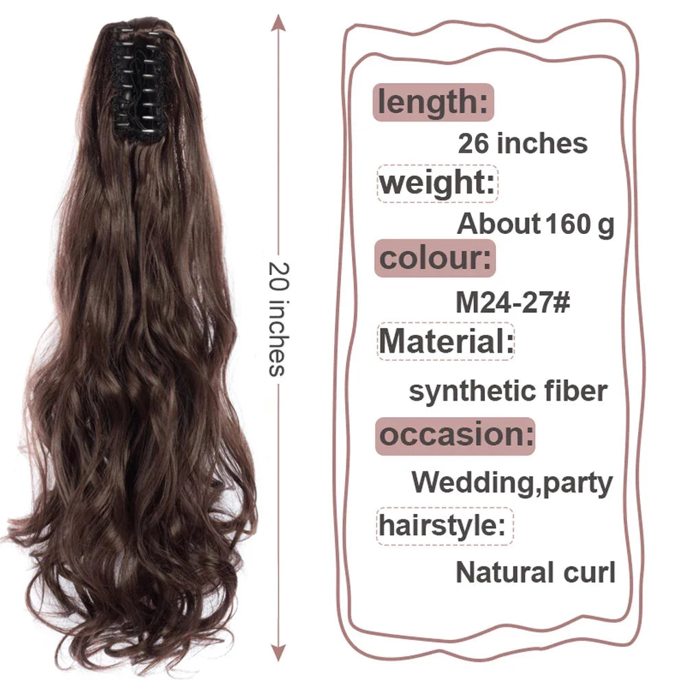 Synthetic Long Wavy Claw Clip On Ponytail Drawstring Hairpiece Wave Curly Black Brown Blonde Ombre Fake Hair for Women