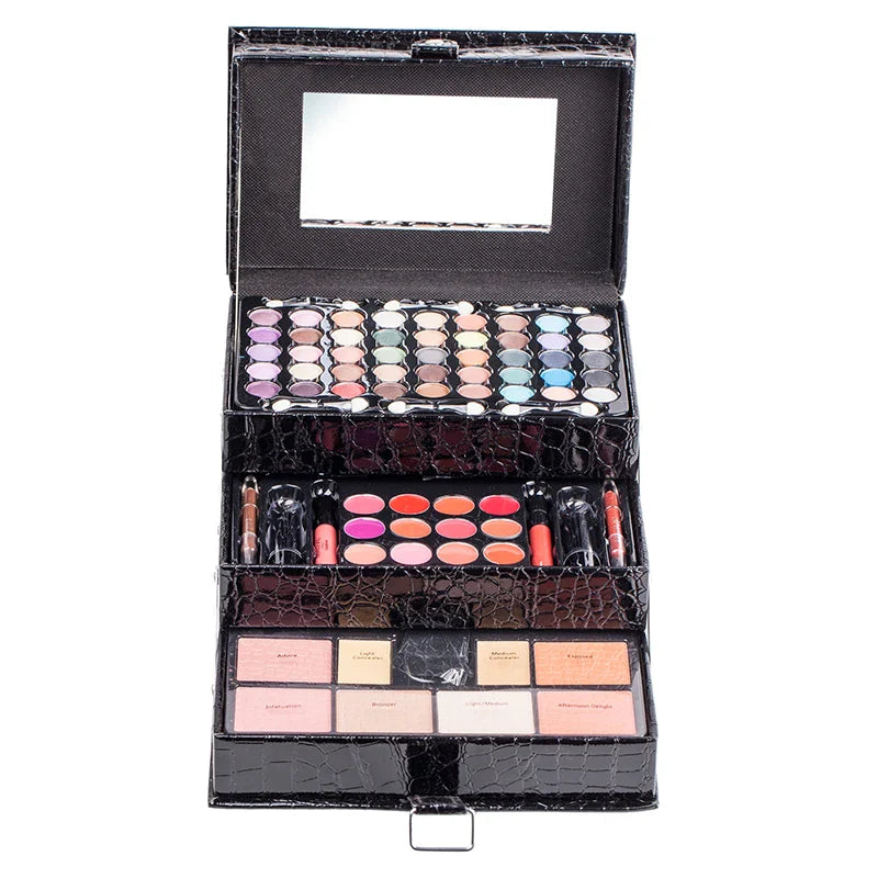 DUER LIKA Black Pattern Portable Professional 45Color Eye Shadow Lip Enamel Blush Makeup Foundation Makeup Powder Set Eye Shadow