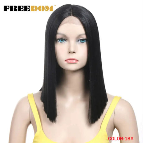 FREEDOM Synthetic Lace Wig Short Bob Straight Middle Part Lace Wigs Blue White Pink Purple Ombre Color Cosplay Wigs For Wome