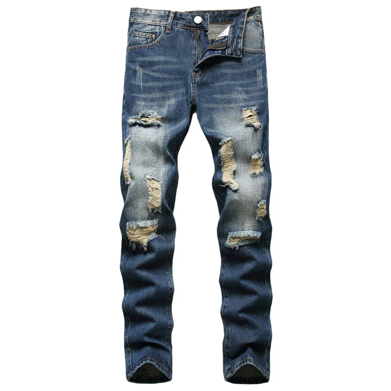 2022 Autumn New Fashion Retro Hole Jeans Men Pants Cotton Denim Trouser Male Plus Size High Quality Jeans Dropshipping