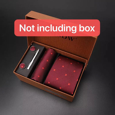 modern ties for men 2024 red Set Gift Box Jacquard Necktie And Pocket Square Clip Cufflinks Red Black Blue Handkerchief Formal