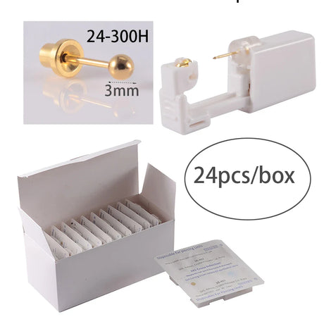 24pcs/Box NO PAIN Piercer Tool Machine Kit Stud Disposable Sterile Ear Piercing Unit Cartilage Tragus Helix Piercing Gun Jewelry