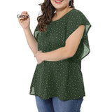 Women's Summer Plus Size Blouses Ruffle Sleeve Shirt Top Polka Dot Chiffon Round Neck Blouse Women Clothing