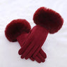 Women Faux Rabit Fur Wrist Suede Leather Touch Screen Driving Glove Winter Warm Plush Thick Full Finger Cycling Black Mitten H92