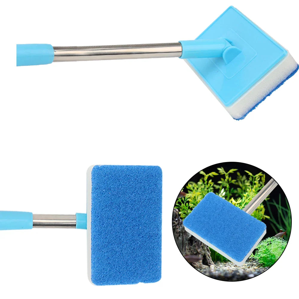 Cleaner Scrubber 180° adjustable Super Long Handle Aquarium Fish Tank Glass Window Algae Double-Sided Sponge Cleaning Brush