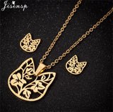 Cute Deer Cat Animal Jewelry Sets for Women Stainless Steel Triangle Star Moon Necklace Pendant Girls Christmas Accessories 2021