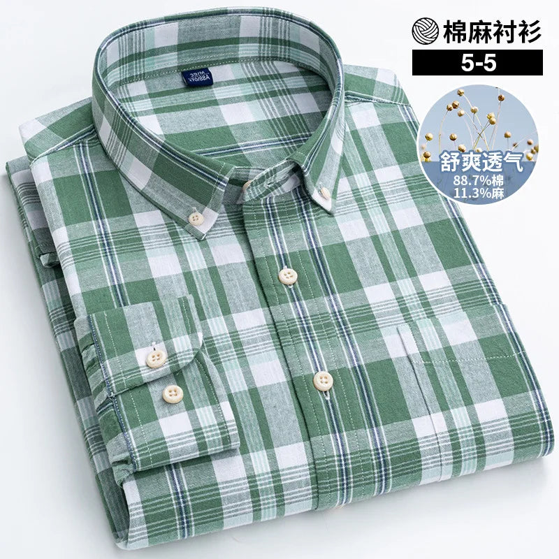 80% cotton 20% linen Shirts Longsleeve Shirt for Men clothing pure colored Casual hemp shirt camisa masculina mens dress shirts