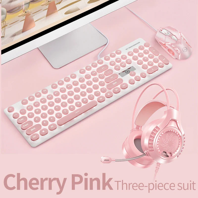 Retro Punk Gaming Keyboard and Mouse Headphone Combos Luminous 104 Keys Keyboards RGB Mice Headset Set Laptop Computer Gamer