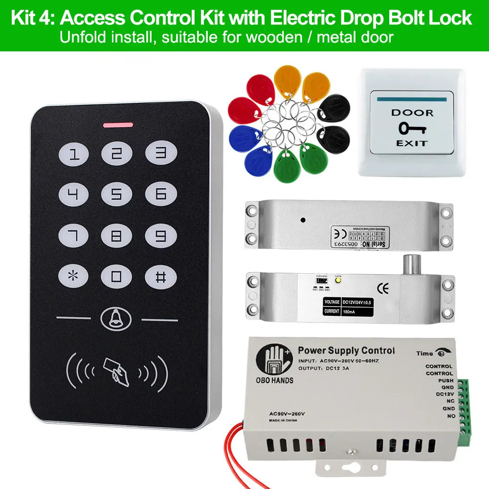 OBO Hands Door Access Control System Kit RFID Keypad + Power Supply + Electric 180KG Magnetic Lock Strike Door Locks for Home