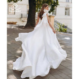 Vintage Bow Satin Wedding Dress 2024 New Fashion One Shoulder A-Line Train Bride Gown Princess SwanSarah W101 Vestido De Novia