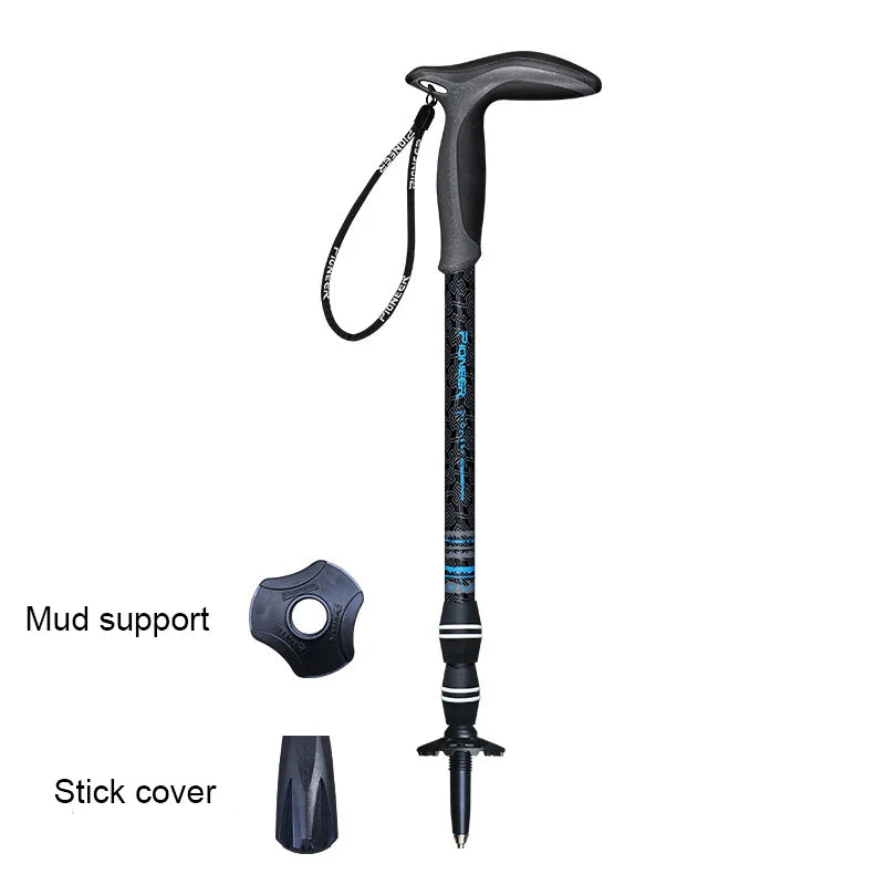 Walking Stick Carbon Fibers T-handle Adjustable 49-100cm 3 Section Inner Lock Mountain-climbing Crutch Outdoor Hiking