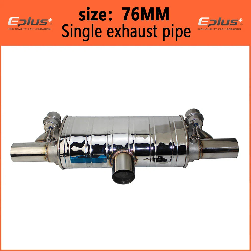 EPLUS Car Exhaust Pipe Vacuum Pump Variable Valve Mufflers Remote Control Stainless Steel Universal T Shape One In Two Out 63MM