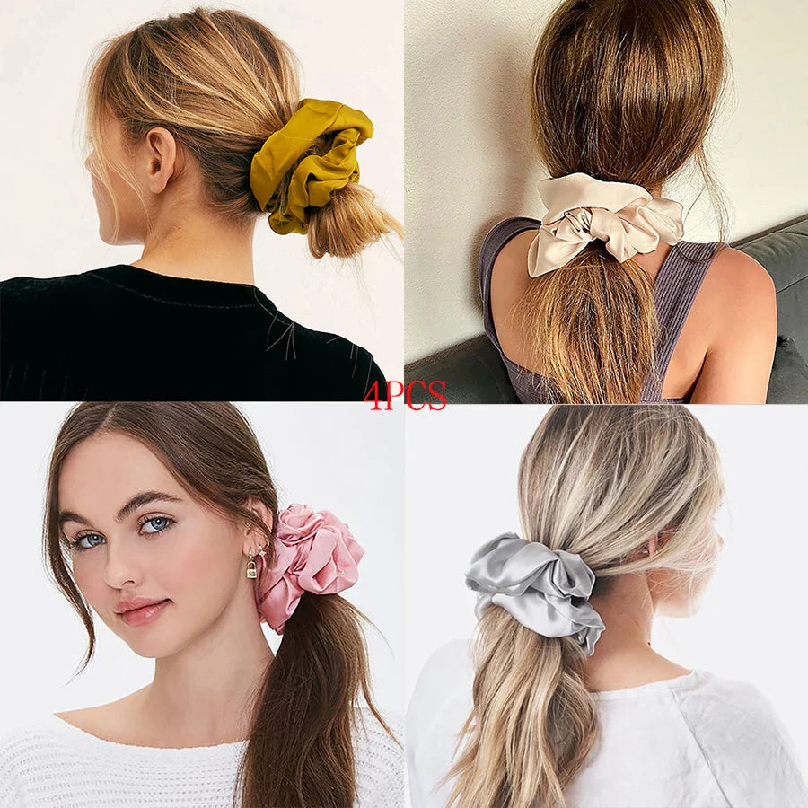 4Pcs/3Pcs Oversized Scrunchie Big Rubber Hair Tie Set Solid Stain Elastic Hair Bands Girl Ponytail Holder Super Hair Accessories