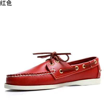 Men's Casual Genuine Leather Docksides Deck Lace Up Moccain Boat Shoes Loafers For Men Driving Fashion Women Shoes Wine Red