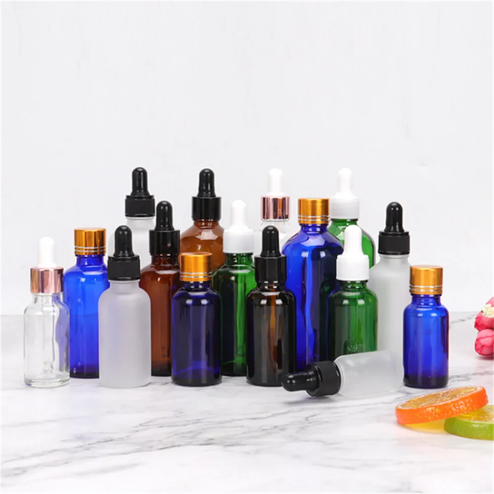 Empty Skin Care Packaging Essential Oil Bottle Series Color Glass Hair Oil Bottles With White Black Gold Silver Dropper Products