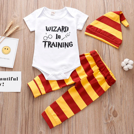 Newborn Baby Clothes 3 Pieces Sets 2023 Halloween Little Wizard Tops+Pants+Hat Toddler Babe Boy Girl Outfits