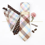 5 PCS Luxury Cotton Patchwork 7cm Tie Set Brooch Pin Clip Hankie Cufflink Men Party Daily Striped Floral Cravat Gift Accessory