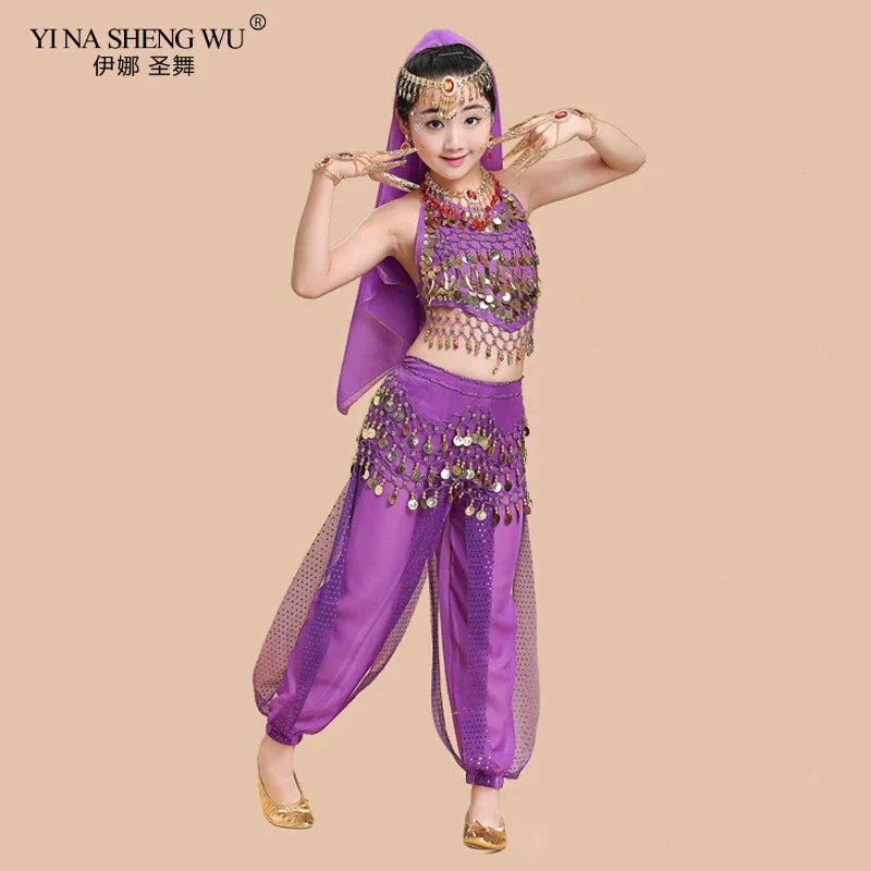 Kids Belly Dance Costumes Set Oriental Dance Costumes Girl Egypt Bollywood Indian Belly Dancing Clothing India 6 Color Dance Set