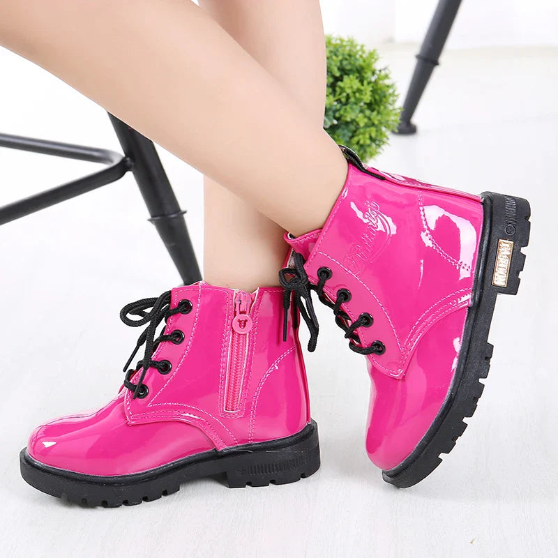 New Children Shoes Boots for Children Size 21-37  Boots for Girl PU Leather Waterproof Winter Kids Snow Shoes Girls Boots