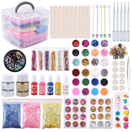 Epoxy Resin Accessories Kit With 3 Layers Box Filling Sequins Powder Metallic Foil Flakes Dried Flowers for DIY Jewelry Making