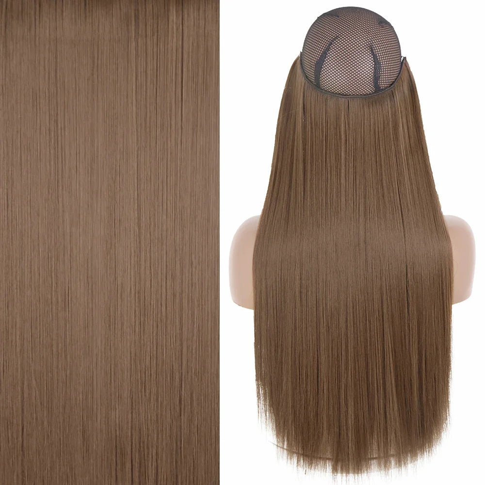 MERISIHAIR Synthetic No Clip Invisible Wire Hair Extensions Straight Black Blonde One Piece False Hairpiece Hair Extension