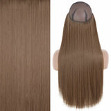 MERISIHAIR Synthetic No Clip Invisible Wire Hair Extensions Straight Black Blonde One Piece False Hairpiece Hair Extension