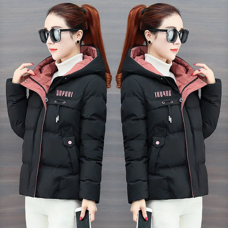 2023 New Winter Jacket Women Parkas Hooded Thick Down Cotton Padded Parka Female Jacket Short Coat Slim Warm Outwear P772