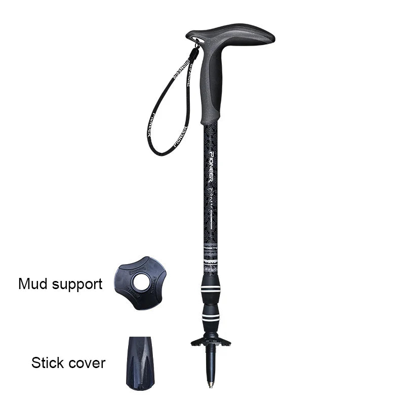 Walking Stick Carbon Fibers T-handle Adjustable 49-100cm 3 Section Inner Lock Mountain-climbing Crutch Outdoor Hiking