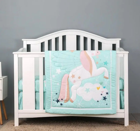 4 pcs Baby Crib Bedding Set for Girls and boys hot sale including quilt, crib sheet, crib skirt,pillow case