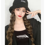 AS  Syntheti Curly hair Lamb wool fisherman hat Berets  Wig Natural Black Straight Wigs Naturally Connect Synthetic Hat Wig Adju