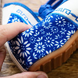 Veowalk Blue Flowers Embroidered Women's Canvas Ballet Flats Vintage Chinese Style Ladies Casual Ankle Strap Cotton Dance Shoes