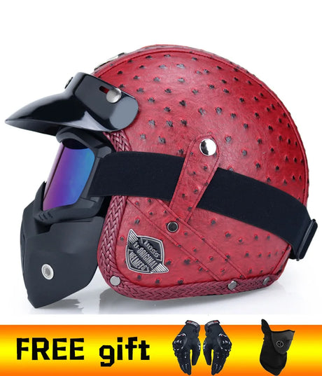 2020 New PU Leather retro Helmets 3/4 Motorcycle Chopper Bike helmet open face vintage motorcycle helmet