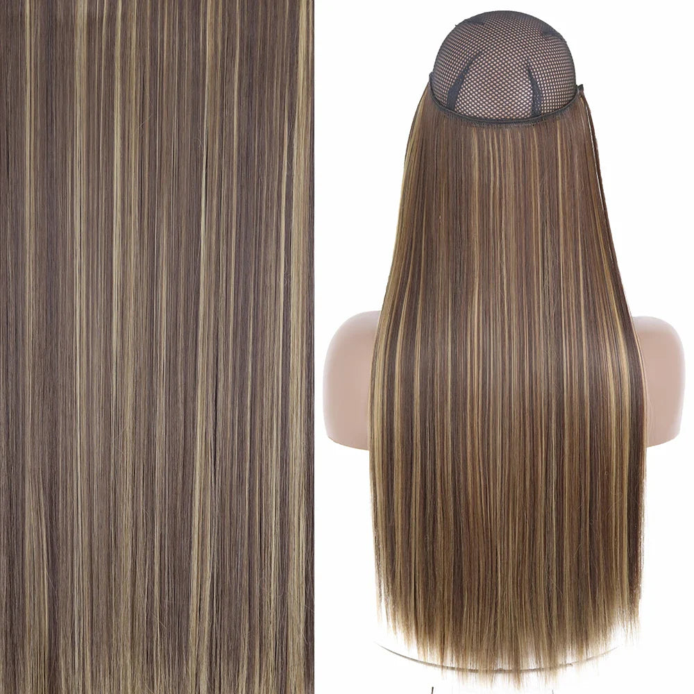 MERISIHAIR Synthetic No Clip Invisible Wire Hair Extensions Straight Black Blonde One Piece False Hairpiece Hair Extension