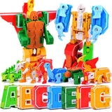 26 GUDI English Letter Alphabet Transformation Robot Dinosaur Deformation Animal Action Figure Learn A-Z Building Block Toys Set